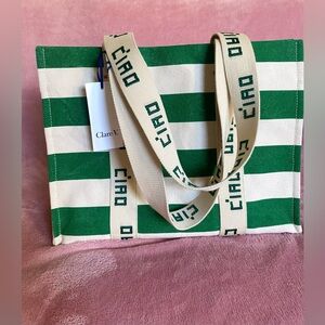 Cute Clare V. Canvas Green stripe tote
